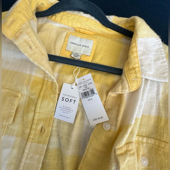 AMERICAN EAGLE 🦅 super soft yellow/white plaid unisex top💛🤍(womens sizing) 🤍💛 - Picture 4 of 8